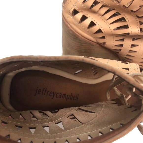 Jeffrey Campbell SIZE 8.5 Cordillo Perforated Tan Leather Tie Bootie Heels Sanda - Picture 12 of 12